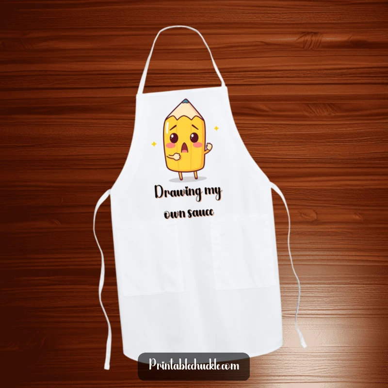 Funny Pencil Apron: A pencil attempts to draw itself with its own point, perfect for keeping clean while creating art.