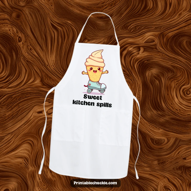 Funny Wobbly Ice Cream Roller Skate Apron: An ice cream cone attempts to roller skate, adding funny charm to kitchen tasks.