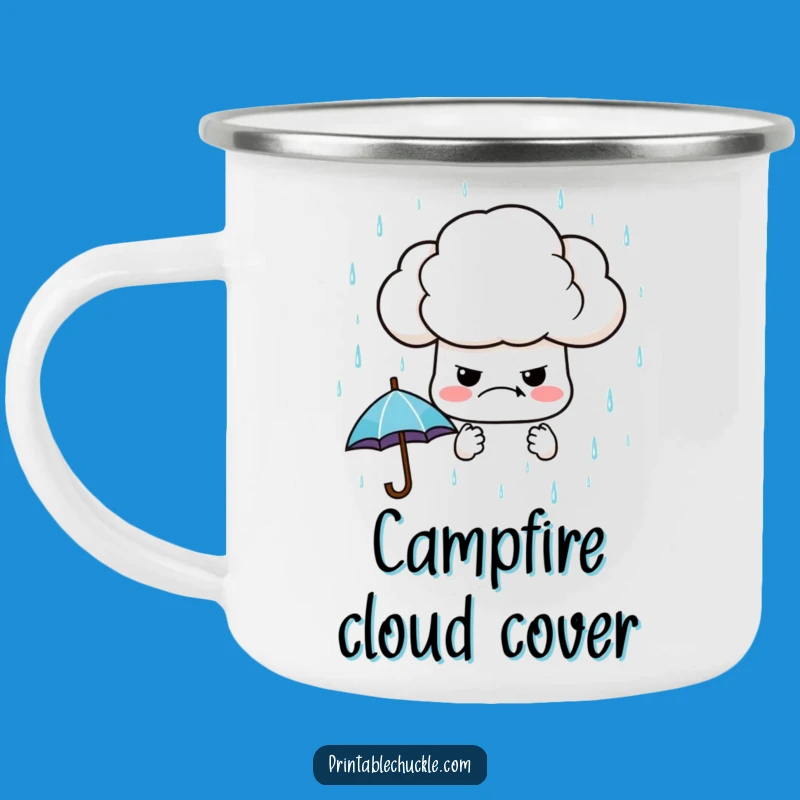 Funny Grumpy Cloud Camping Mug: Outdoor Adventures with Raining Umbrellas, Great Gift