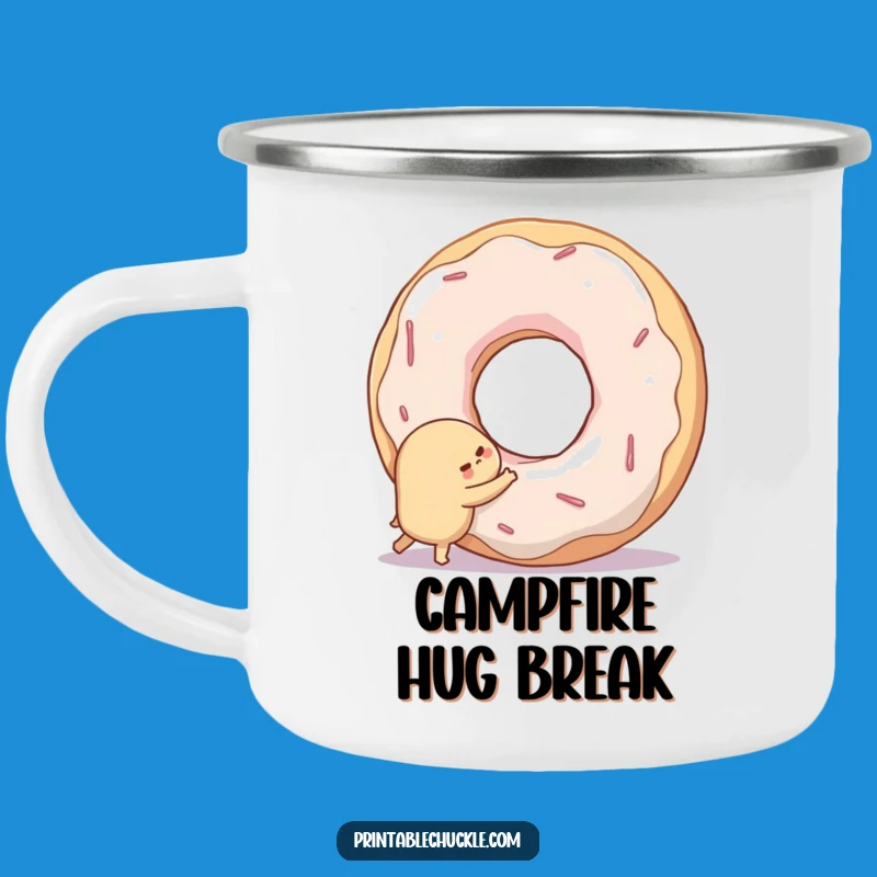 Funny Enamel Mug: Shy Donut Hugging Hole - Sweet Outdoor Companion