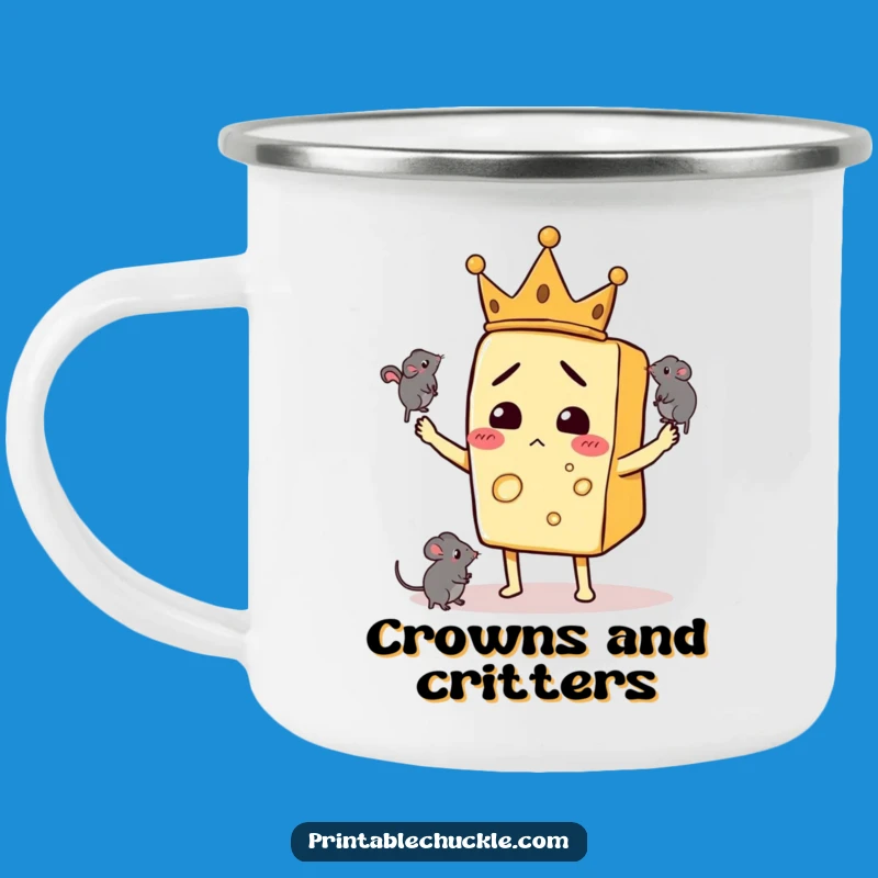 Funny Enamel Mug: Crowned Cheese Juggling Mice - Outdoor Adventure Humor