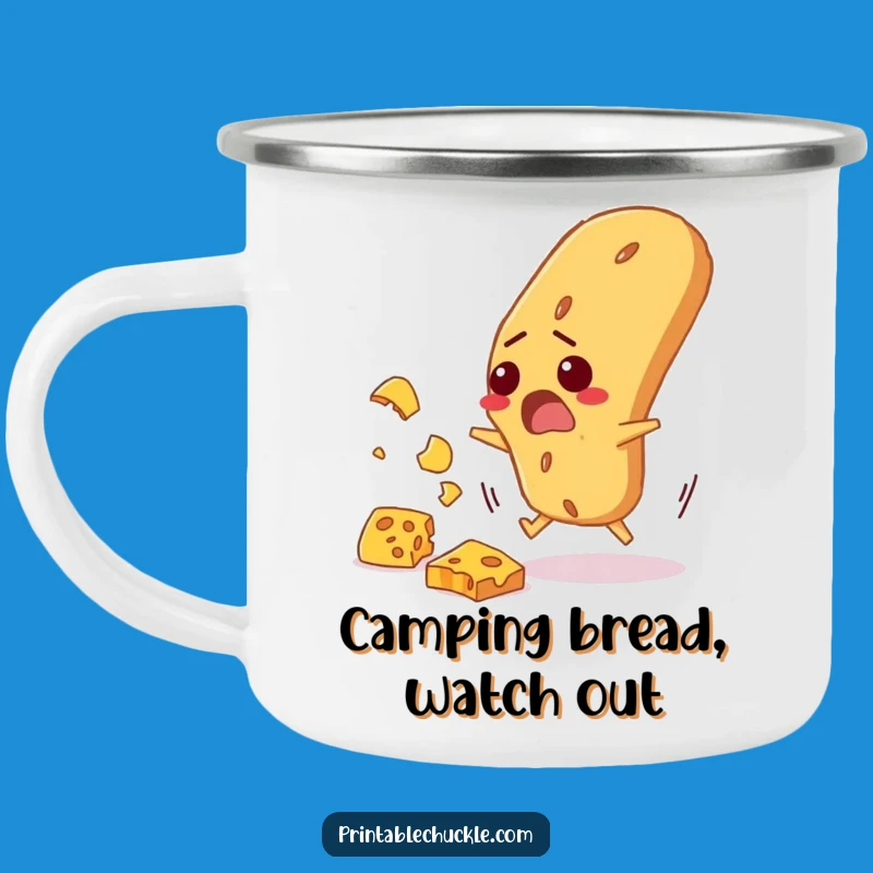 Funny Baguette Cheese Dodge Camping Mug: Durable Mug with Startled Bread for Outdoor Meals