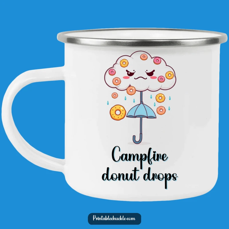 Funny Grumpy Cloud Donut Rain Camping Mug - Whimsical Weather Enamel Mug, Great Funny Gift