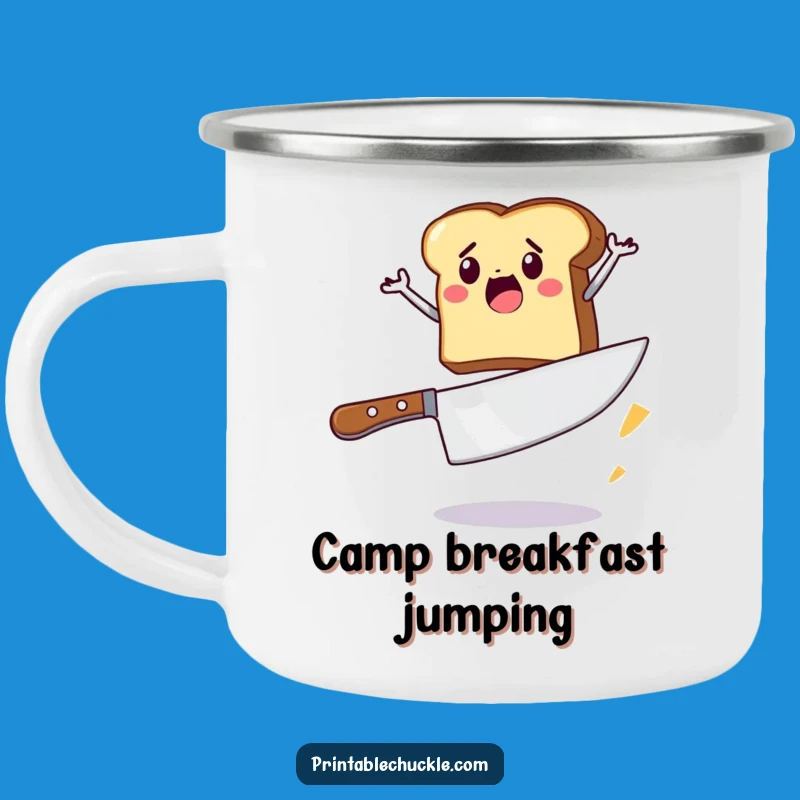Funny Toast Jump Camping Mug: Rugged Breakfast Hero Cup, Perfect Funny Gift