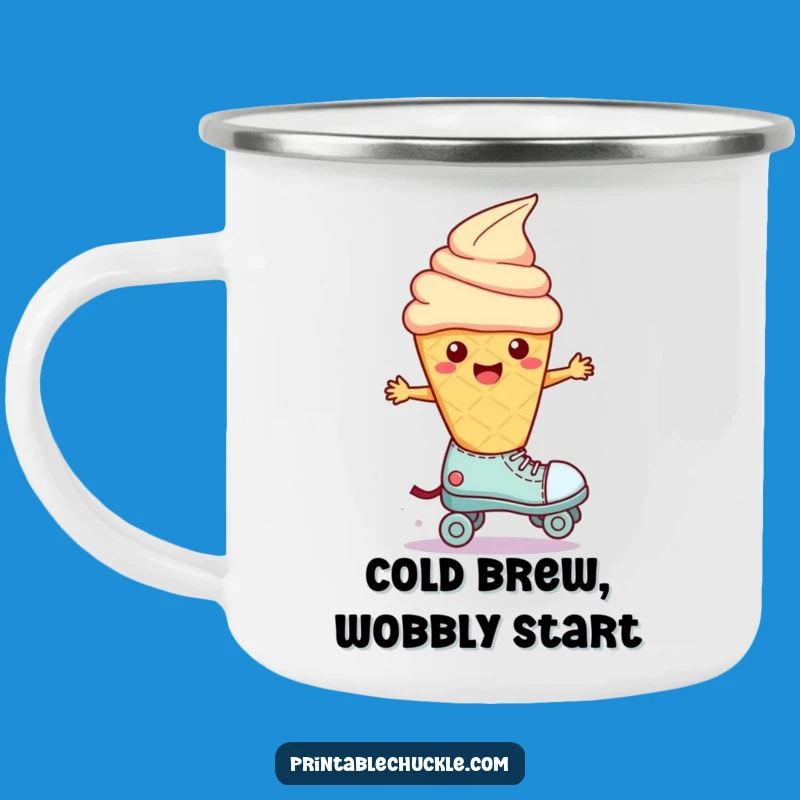 Funny Wobbly Ice Cream Roller Skate Camping Mug - Hilarious Dessert Enamel Mug, Great Funny Gift