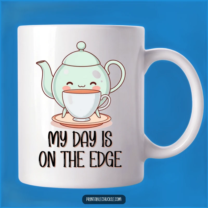 Funny Cheerful Teapot Balancing Teacup Mug - Whimsical Tea Lover Gift