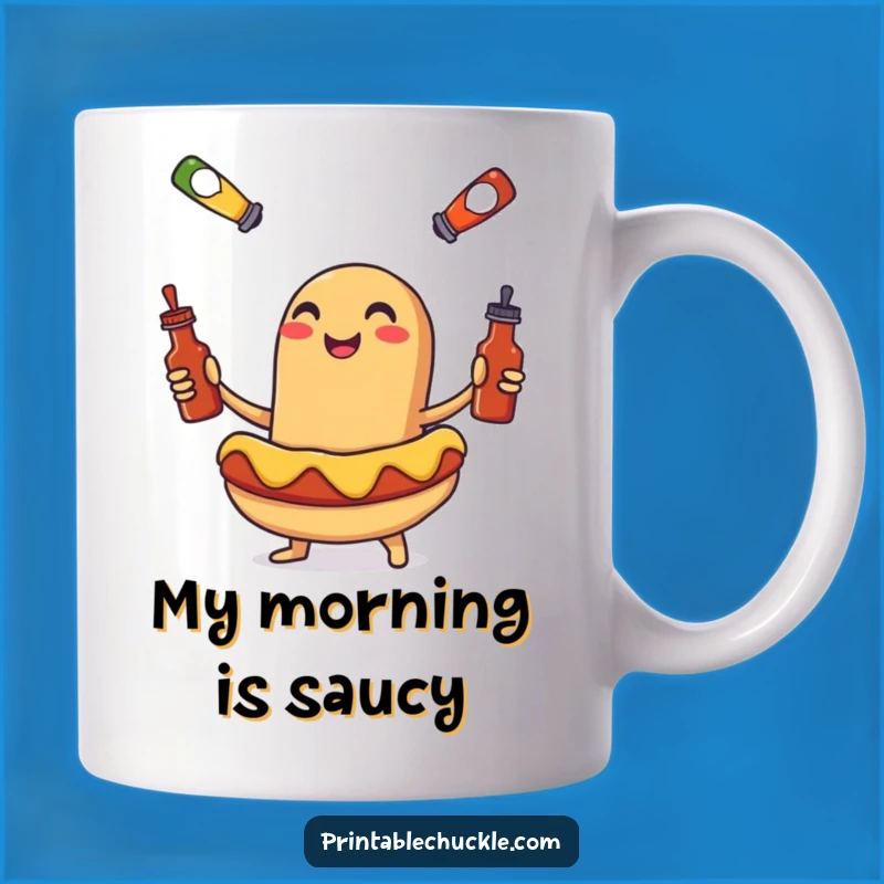 Funny Hot Dog Juggling Condiments Mug - Hilarious Foodie Gift