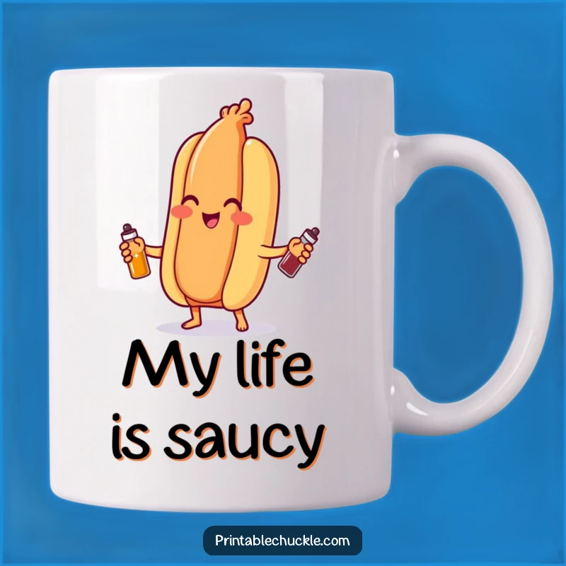 Funny Hot Dog Juggling Condiments Mug - A Hilarious Gift for Food Lovers!