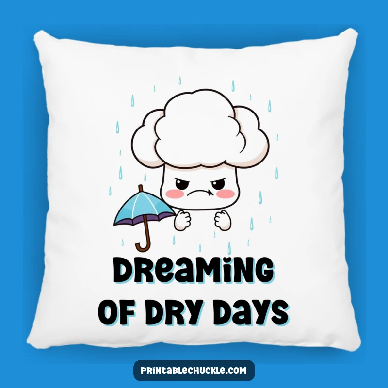 Funny Grumpy Cloud Pillow: Cozy Comfort with Raining Umbrellas, Perfect Funny Gift