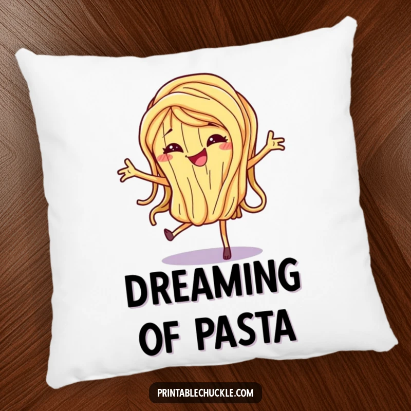 Funny Pillow depicting a dancing spaghetti noodle with a mischievous grin, providing cozy comfort with a touch of playful charm.