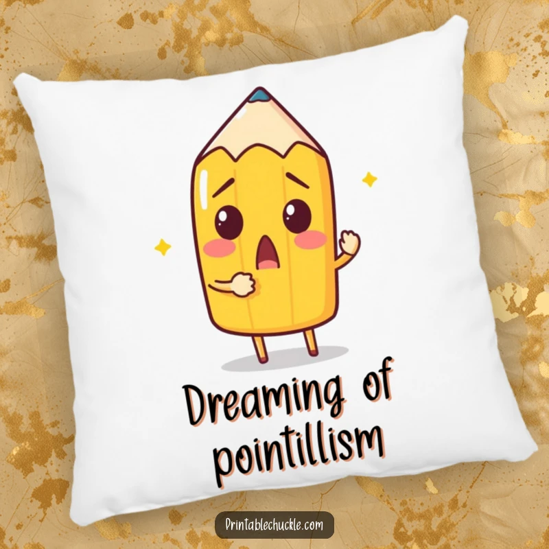 Funny Pencil Pillow: A surprised pencil attempts to draw itself with its own point, offering comfort and artistic humor.