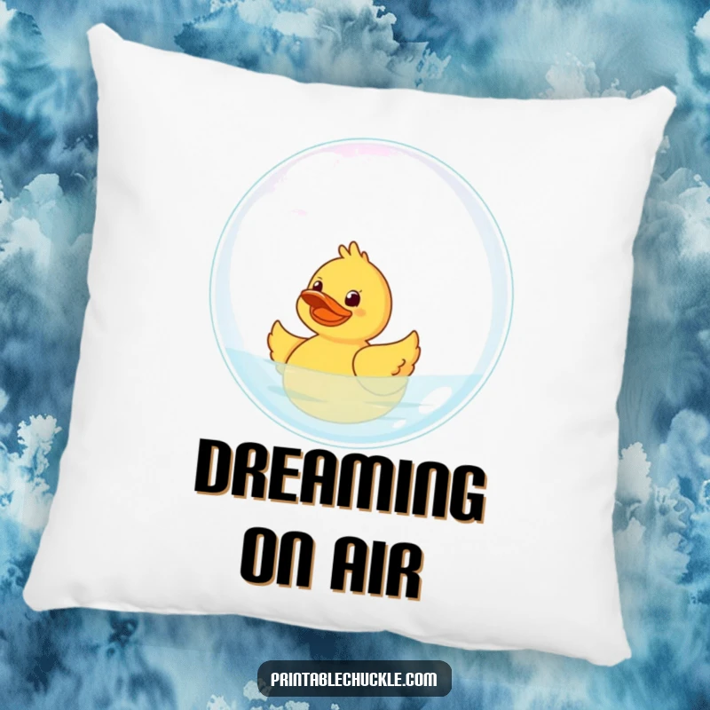 Funny Rubber Duck Pillow: A giggling rubber duck floats on a giant bubble, offering comfort and playful charm.