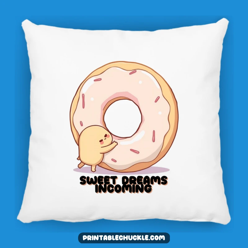 Funny Throw Pillow: Shy Donut Hugging Doughnut Hole - Cozy Comfort