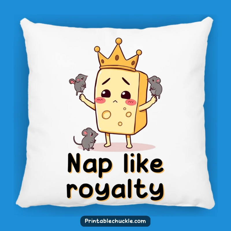 Funny Throw Pillow: Bewildered Crowned Cheese Juggling Mice - Comfy Decor