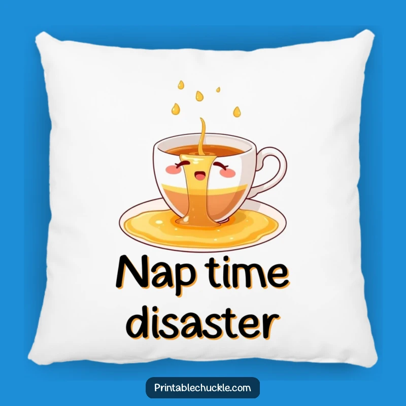 Funny Teacup Spill Pillow: Cozy Mishap, Hilarious Comfort, Gift