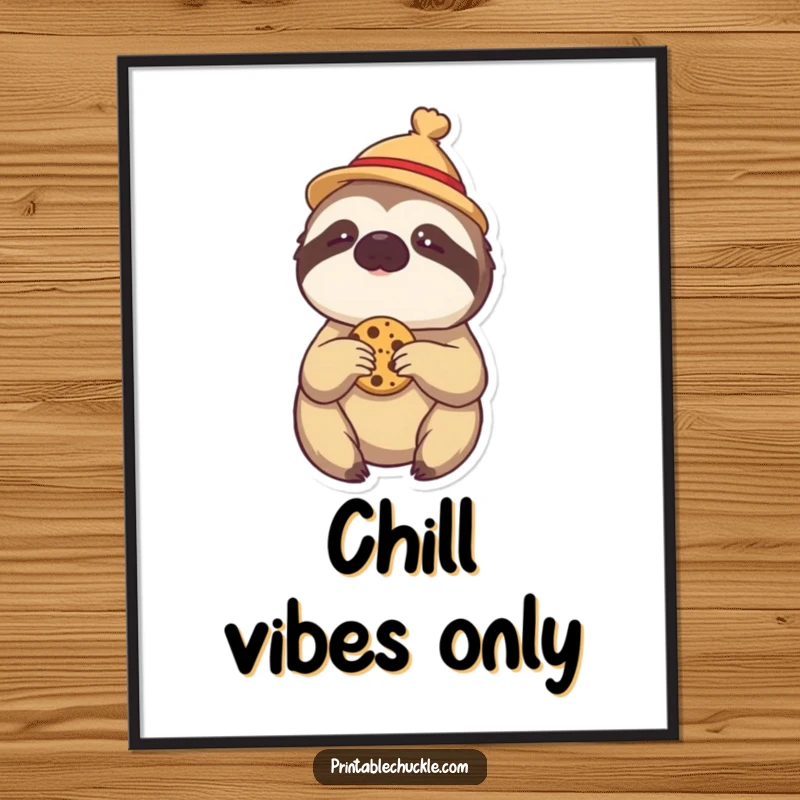 Funny digital art print: lazy sloth in a small hat, reaching for a cookie, perfect for instant humor.