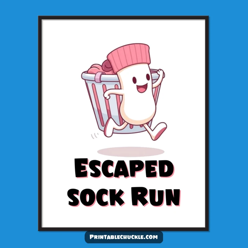 Funny Digital Print: Sock Escaping Laundry Basket - Instant Wall Humor