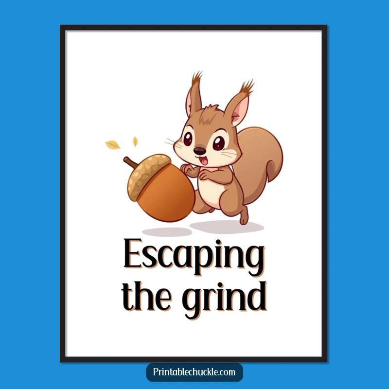 Funny Acorn Squirrel Chase Digital Art - Instant Woodland Humor Gift!