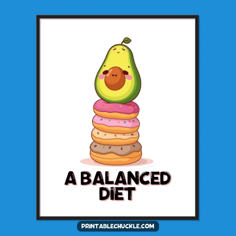Funny Avocado Donut Balance Digital Art: Hilarious Downloadable Decor
