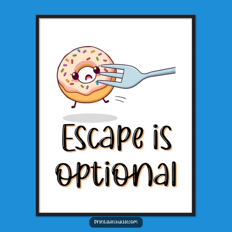 Funny Donut Fork Chase Print - Instant Foodie Decor