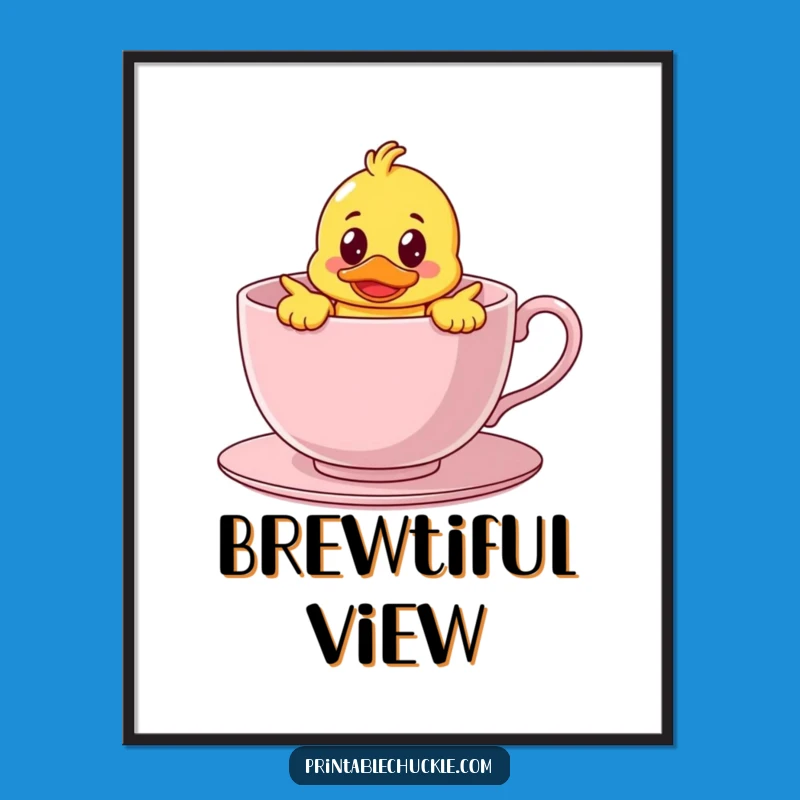 Funny Duck in Teacup Digital Art: Whimsical Bath Print, Perfect Decor Funny Gift