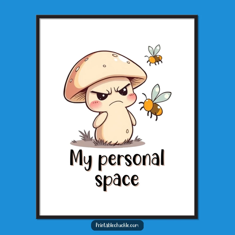 Funny Grumpy Mushroom Digital Art: Instant Woodland Humor Decor