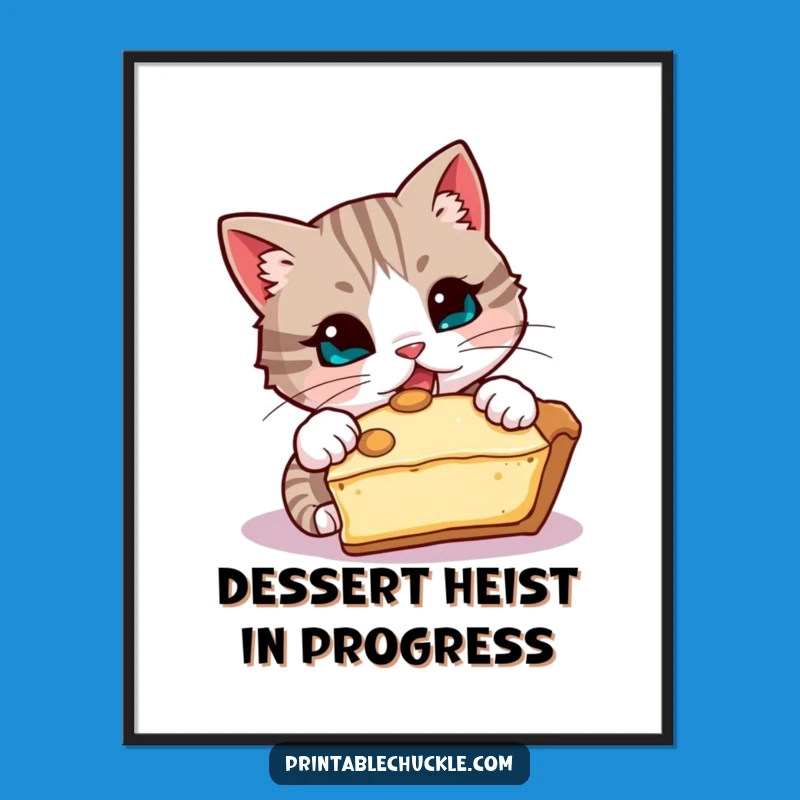 Funny Mischievous Cat Digital Art, Pie Thief Funny Gift Print
