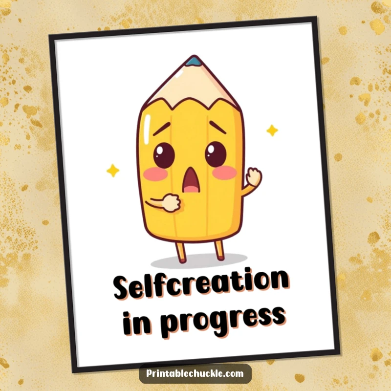 Funny Pencil Digital Art: A surprised pencil attempts to draw itself with its own point, a humorous and meta printable.