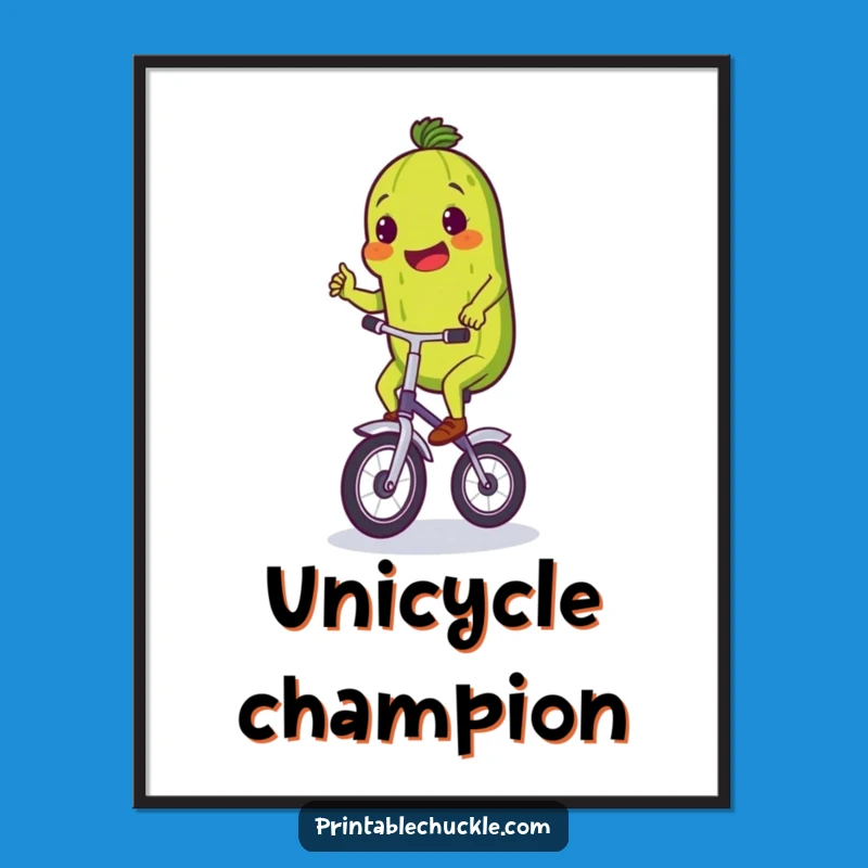 Funny Pickle Unicycle Digital Art Print: Decorate with Comedic Effort!