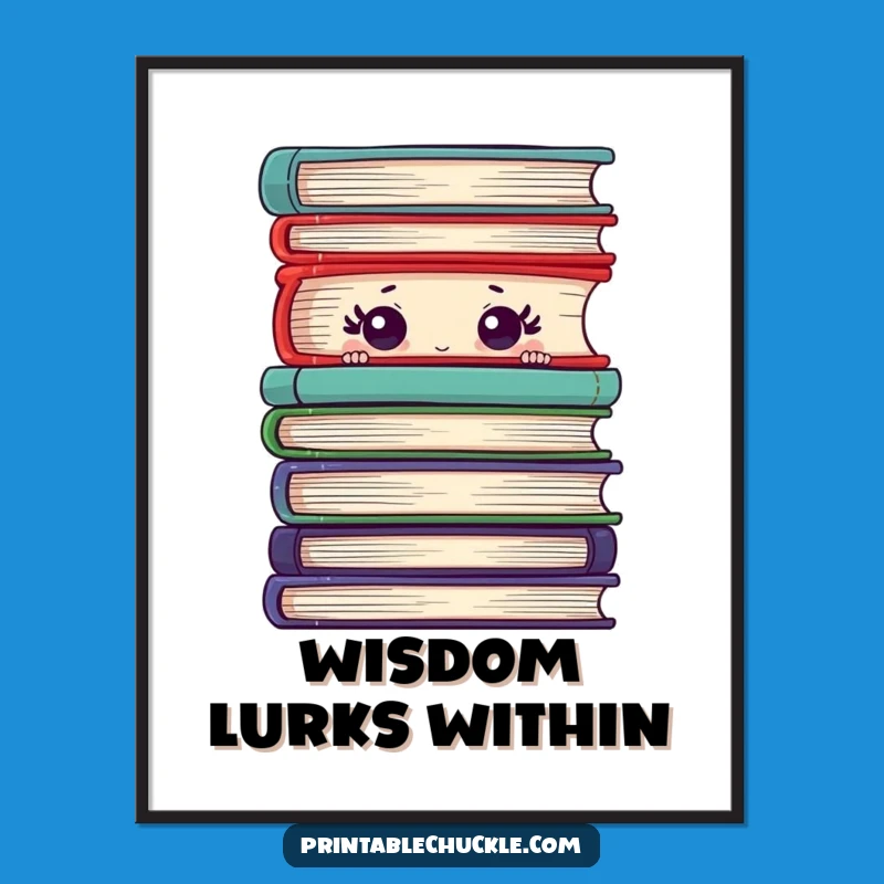 Funny Shy Book Digital Art, Instant Download Decor for Book Nooks