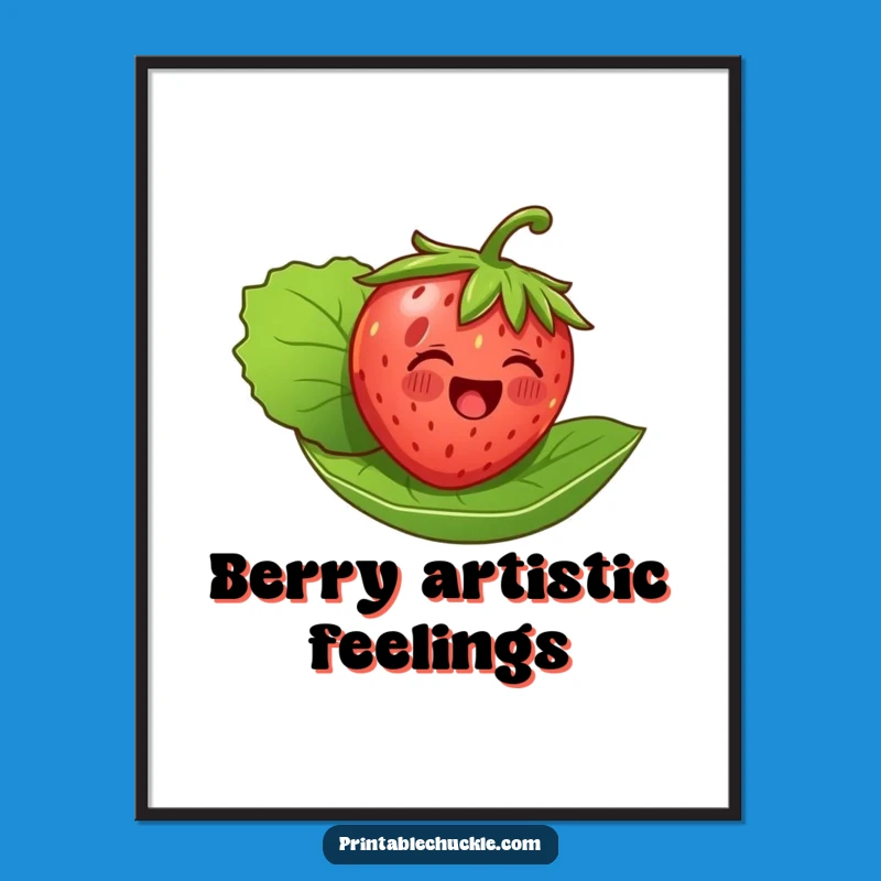 Funny Strawberry Floating Digital Art: Cheerful Fruit Print, Perfect Summer Gift