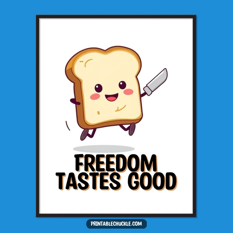 Funny Toast Running Butter Knife Digital Art Print - Hilarious Breakfast Escape Decor, Instant Funny Gift