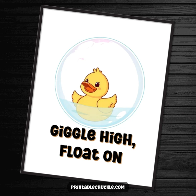 Funny Rubber Duck Digital Art: A giggling rubber duck floats on a giant bubble, a humorous and charming printable.