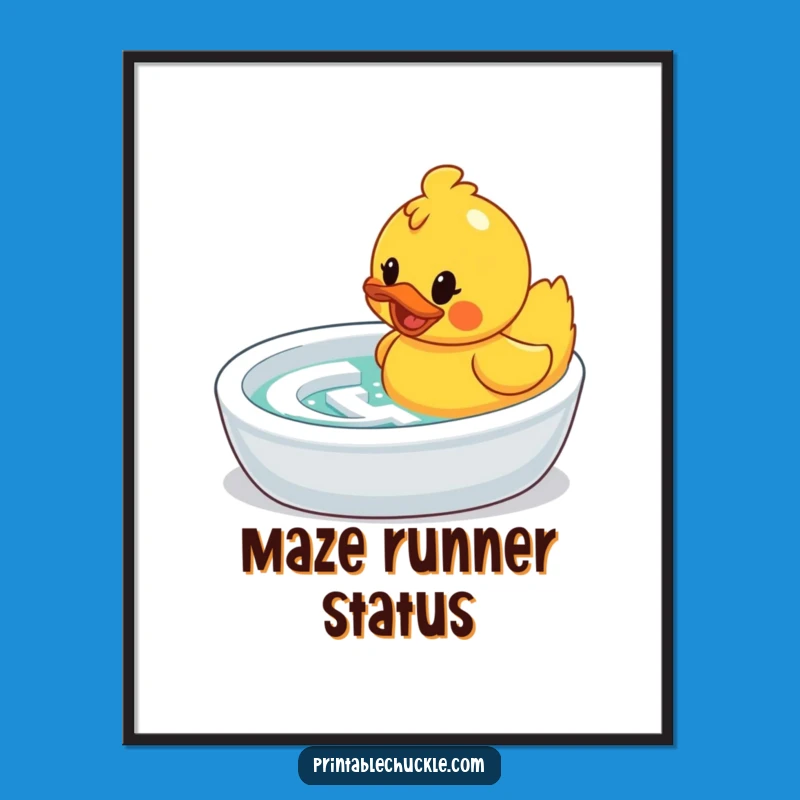 Funny Rubber Duck Digital Art Print: Instant Bathtub Maze Humor for Your Walls