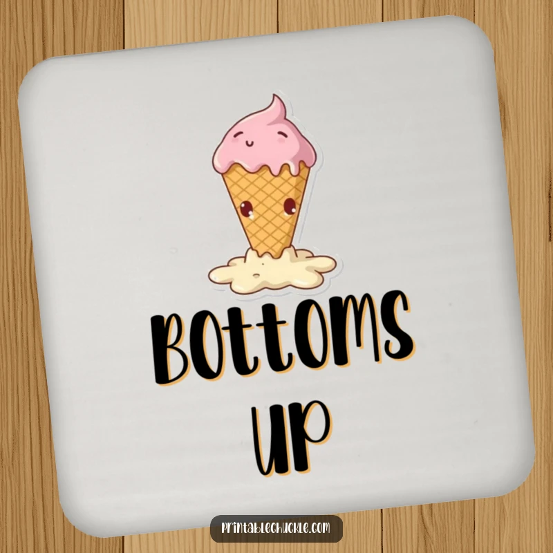 Funny drink coaster featuring a melting ice cream cone in a dramatic, hilarious fall, protecting surfaces.