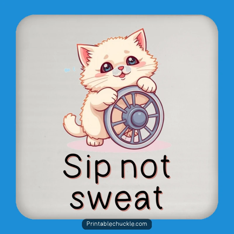 Funny Cat Ab Wheel Fail Coaster Set Protect Surfaces with Humor Gift