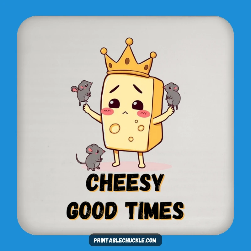 Funny Coaster Set: Confused Cheese Crown Juggling Mice - Tabletop Humor