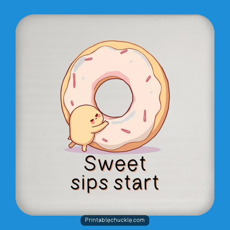 Funny Coaster Set: Shy Donut Hugging Hole - Sweet Table Decor