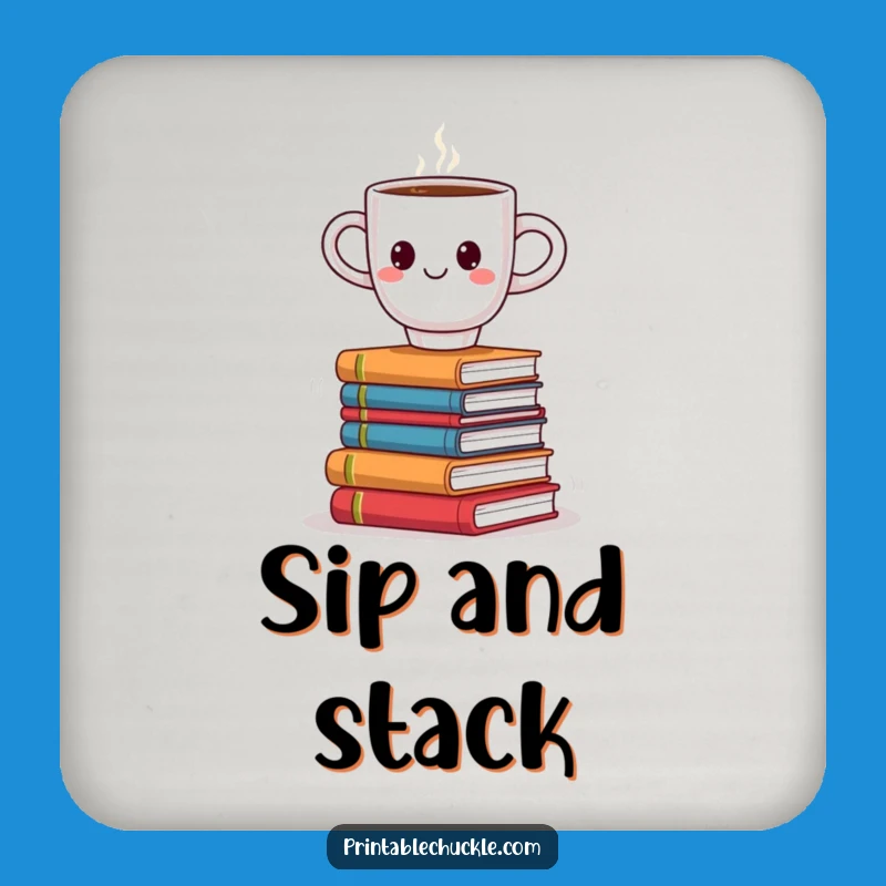 Funny Coffee Book Balance Coaster: Protect Surfaces with Smiling Cup on Books, Humorous Gift