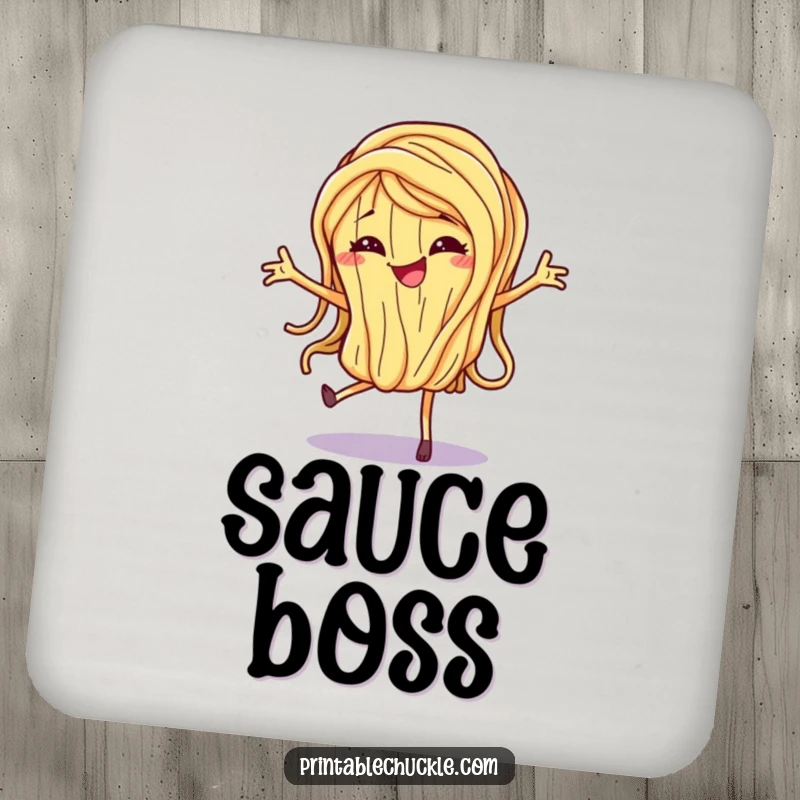 Funny Drink Coasters featuring a dancing spaghetti noodle with a mischievous grin, protecting surfaces with a fun and artistic touch.