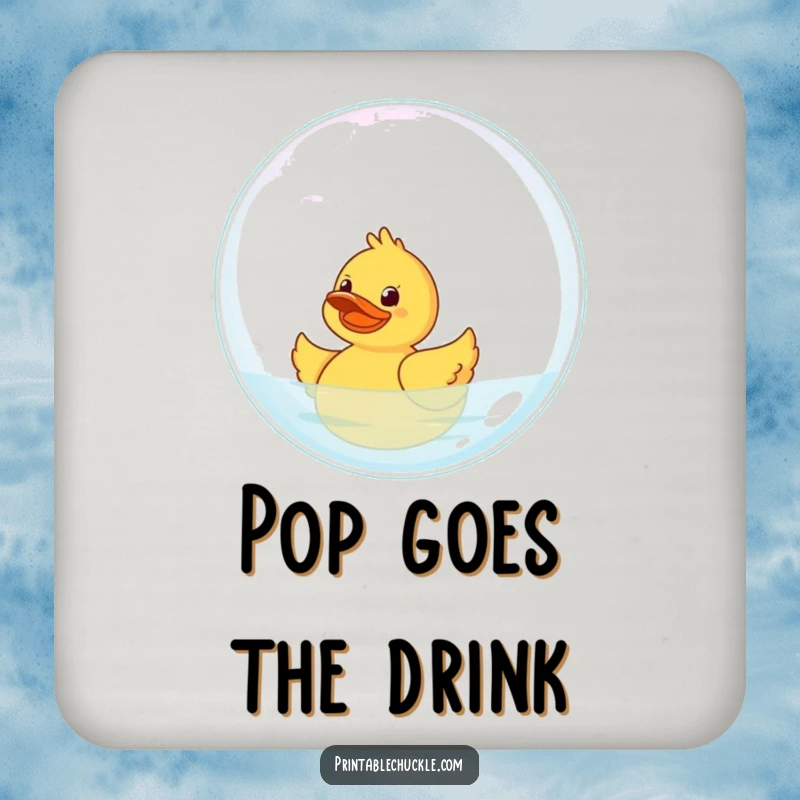 Funny Rubber Duck Coaster: A giggling rubber duck floats on a giant bubble, protecting surfaces with charm.