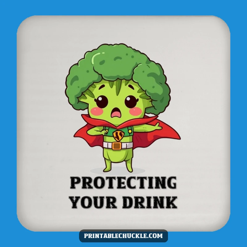 Funny Broccoli Superhero Coaster - Protect Surfaces with Heroism