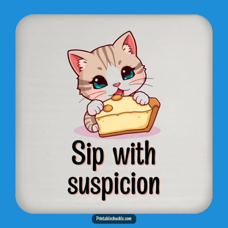 Funny Mischievous Cat Coaster, Pie Lover Funny Gift Accessory