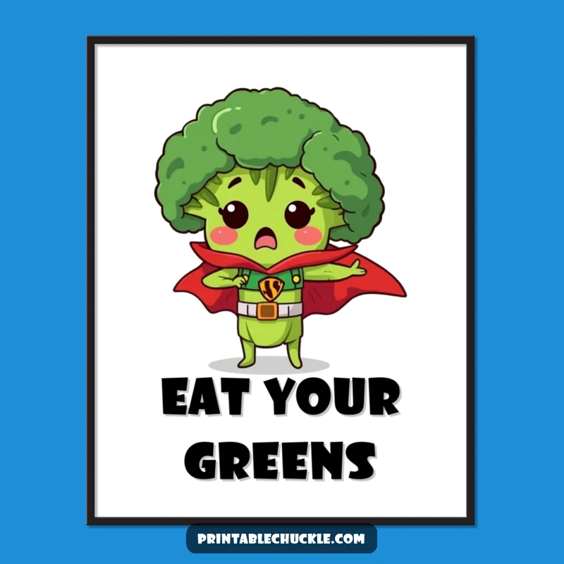 Funny Broccoli Superhero Poster - Hilarious Veggie Art