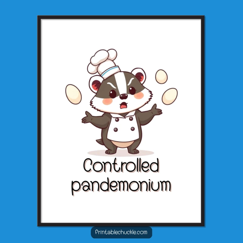 Funny Badger Chef Poster, Bewildered Juggling Art Funny Gift Decor
