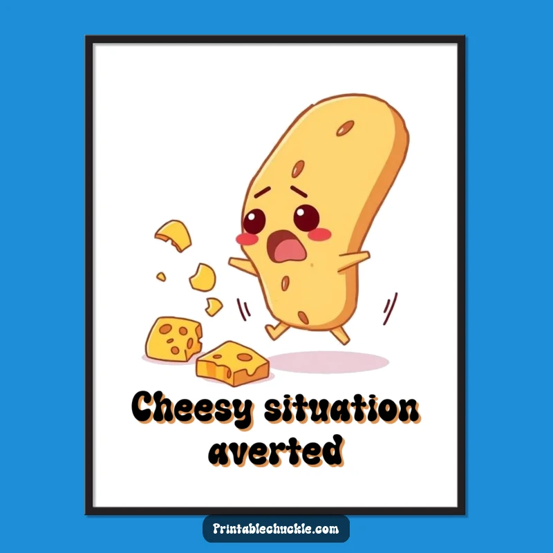 Funny Baguette Cheese Dodge Poster: Startled Bread Art, Humorous Foodie Wall Decor