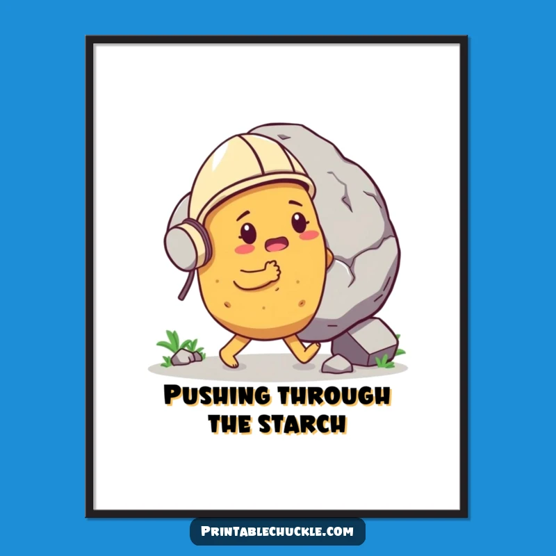 Funny Determined Potato Boulder Push Poster - Inspirational & Humorous Art