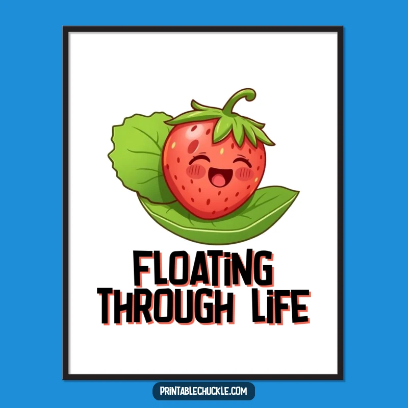 Funny Strawberry Floating Poster: Cheerful Fruit Art, Perfect Wall Decor Gift