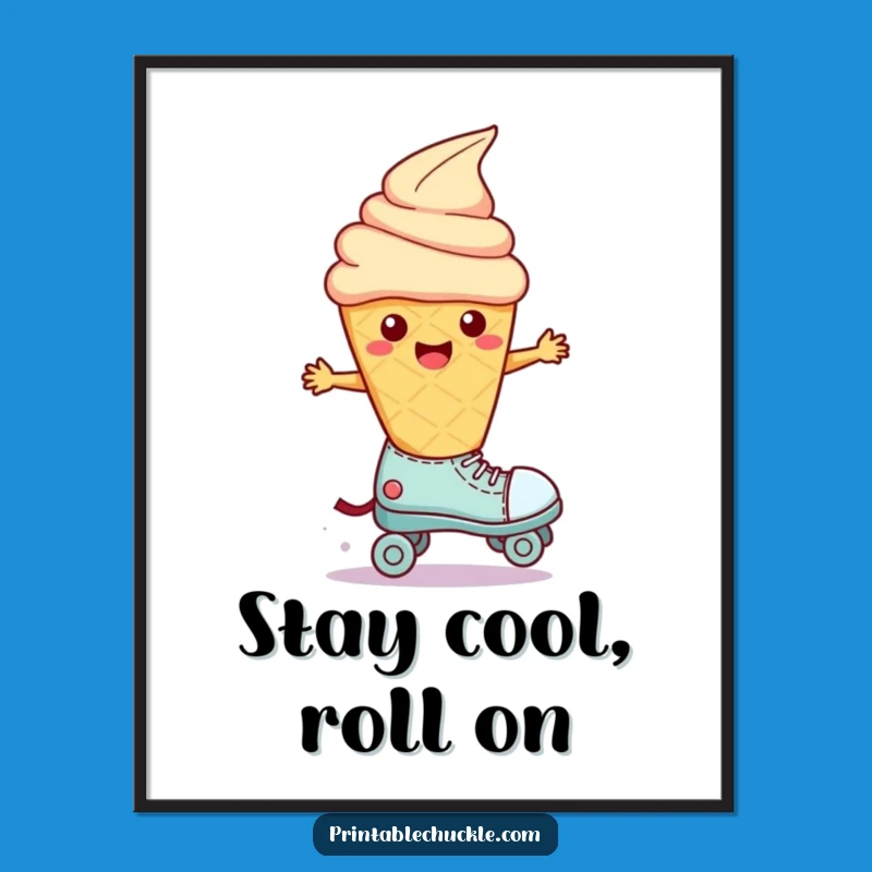 Funny Wobbly Ice Cream Roller Skate Poster - Hilarious Dessert Wall Art, Whimsical Funny Gift