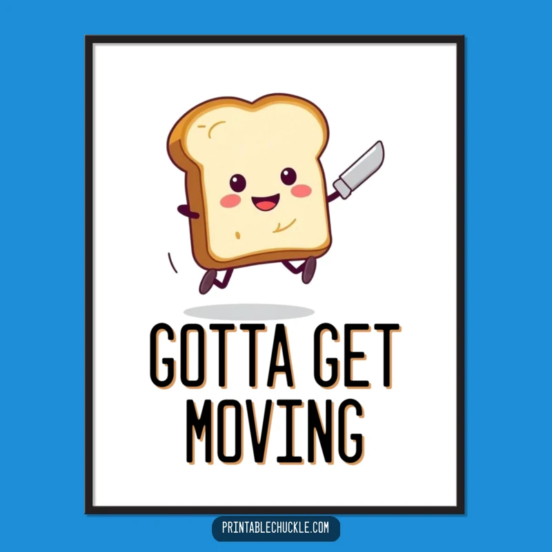 Funny Toast Running Butter Knife Poster - Hilarious Breakfast Escape Wall Art, Whimsical Funny Gift